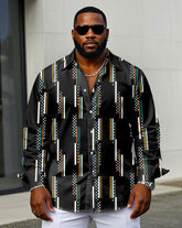 Men's Plus Size Business Geometric Arrangement Print Long Sleeve Shirt